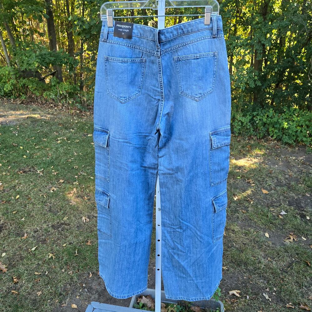 NWT Prosperity Cargo Jean Blue Utility High Rise Wide Straight Seam Detail sz 29 - Picture 5 of 16